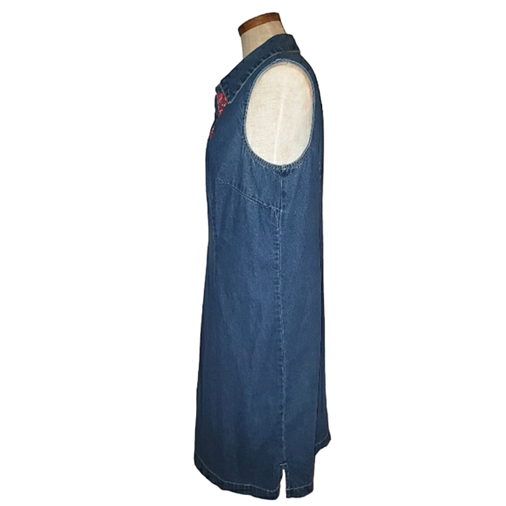 JG Hook Vintage Sleeveless Collared Red Bandana Neck Denim Sheath Jean Dress 16 - Picture 2 of 16